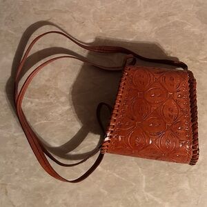 Hand-Tooled Brown Leather Crossbody Bag